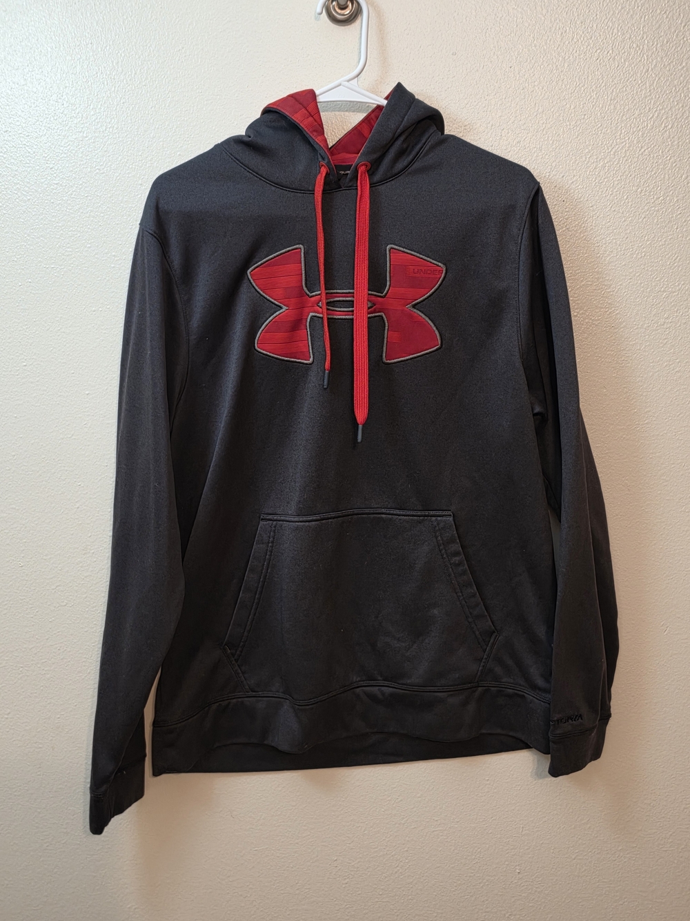 Under Armour Men’s Black Hoodie with Red Logo and Red Lined Hood